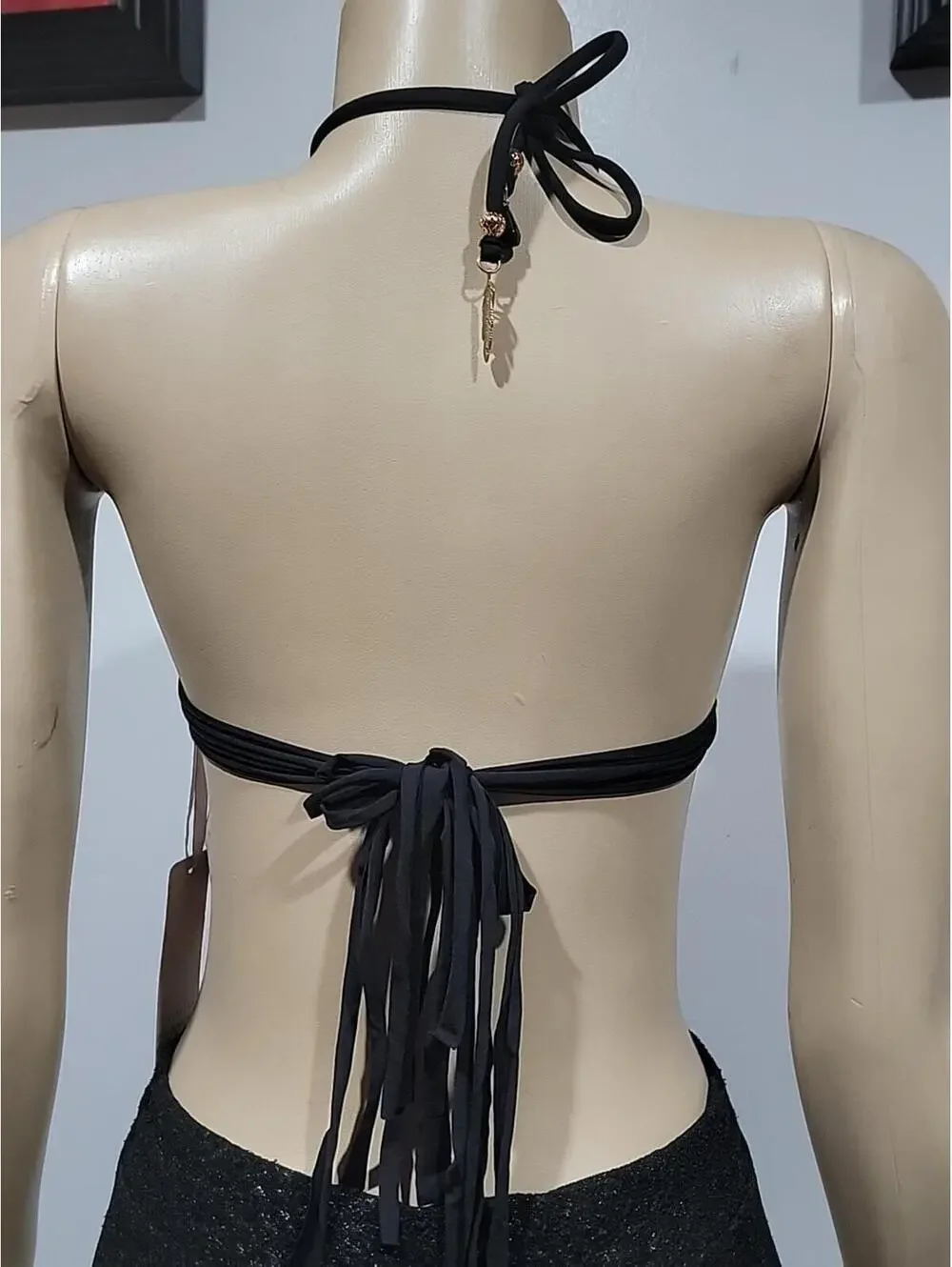 ale by Alessandra High Neck Bikini Top XS Black With Tassel Cowrie Shell NWT #C6 - Picture 4 of 9